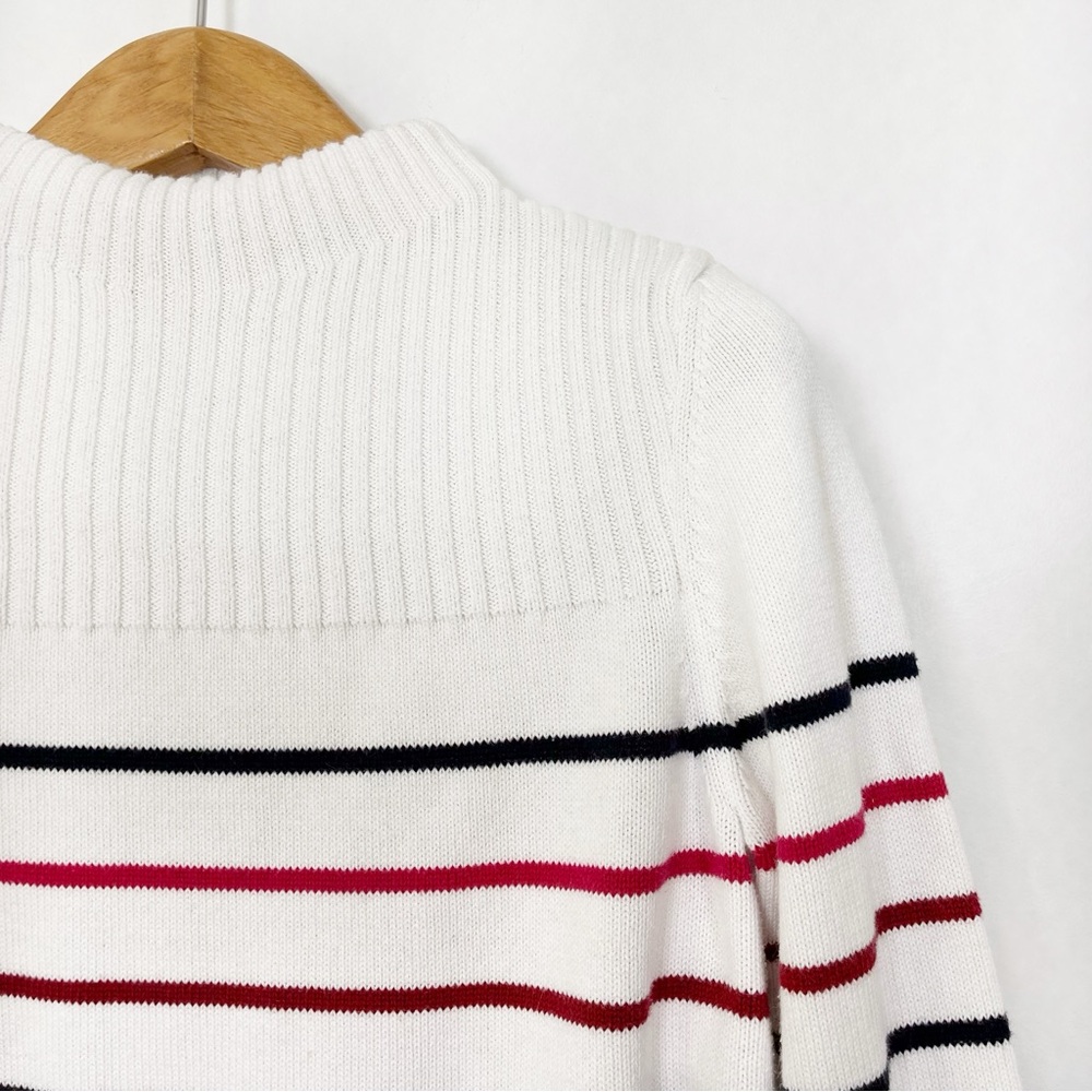 Barbour White Cowl Neck Sweater with Navy and Red Stripes